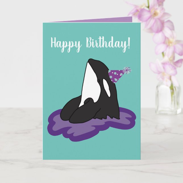 Customizable Orca Killer Whale  Birthday Card (Orchid)