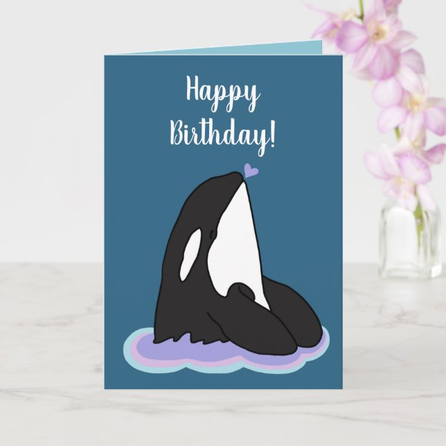 Customizable Orca Killer Whale  Birthday Card (Orchid)