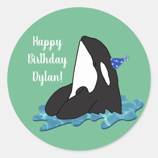Customizable Orca Killer Whale  Birthday  Classic Round Sticker (Front)