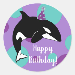 Customizable Orca Killer Whale Birthday Classic Round Sticker