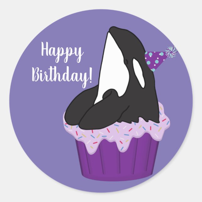 Customizable Orca Killer Whale  Birthday  Classic  Round Sticker (Front)