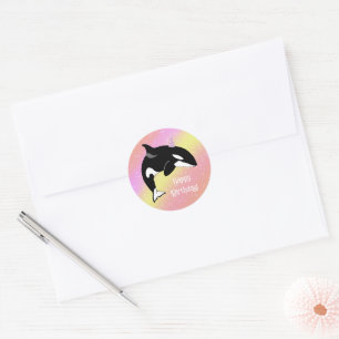 Customizable Orca Killer Whale Birthday Classic Round Sticker