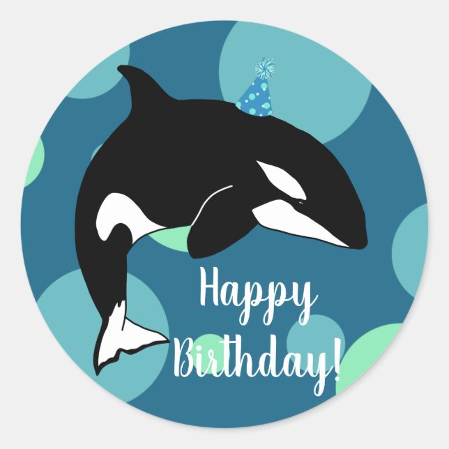 Customizable Orca Killer Whale  Birthday Classic Round Sticker (Front)