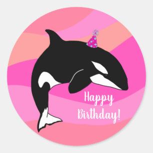 Customizable Orca Killer Whale Birthday Classic Round Sticker