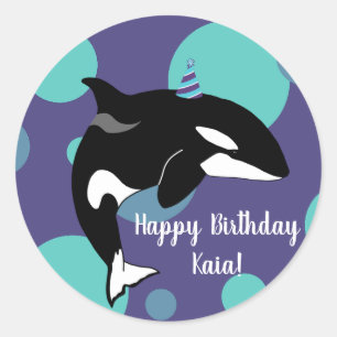 Customizable Orca Killer Whale Birthday Classic Round Sticker