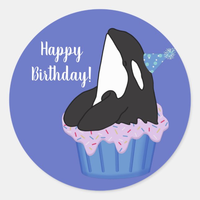Customizable Orca Killer Whale  Birthday  Classic Round Sticker (Front)