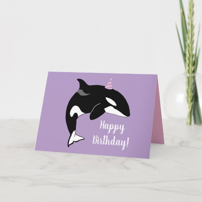 Customizable Orca Killer Whale Birthday  Letterpress Thank You Card (Front)