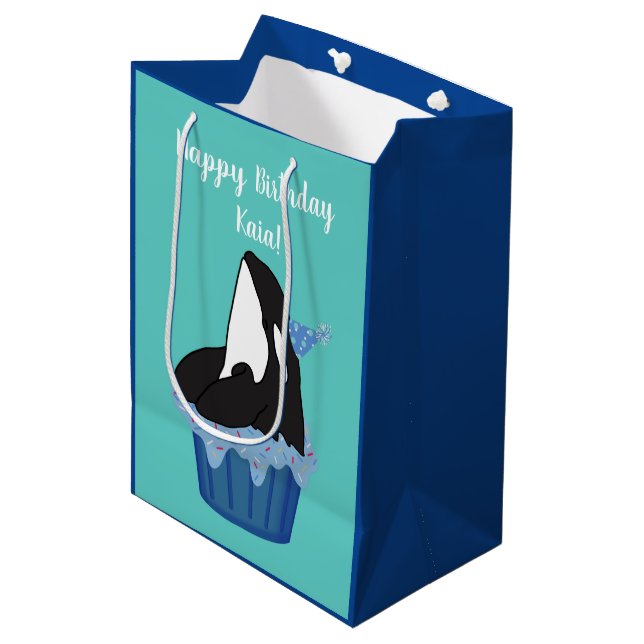 Customizable Orca Killer Whale Birthday  Medium Gift Bag (Front Angled)