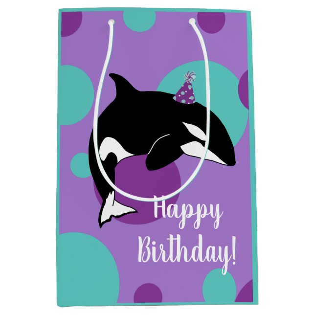 Customizable Orca Killer Whale Birthday  Medium Gift Bag (Front)