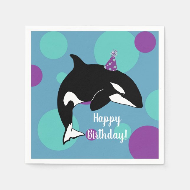 Customizable Orca Killer Whale  Birthday Napkins (Front)