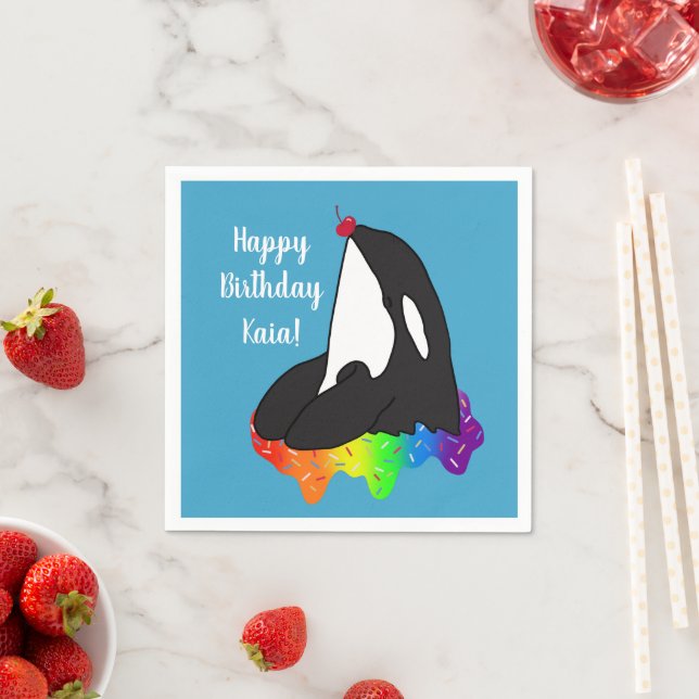 Customizable Orca Killer Whale Birthday Napkins (Insitu)