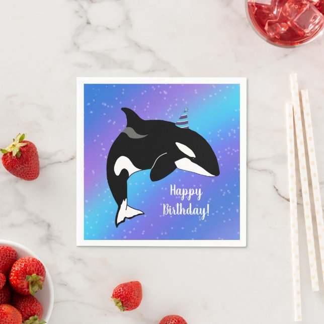 Customizable Orca Killer Whale Birthday  Napkins (Insitu)