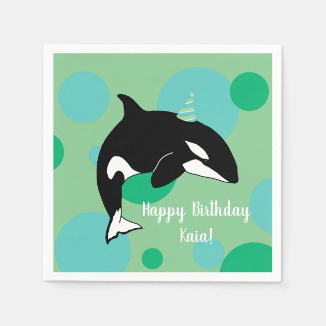 Customizable Orca Killer Whale Birthday Napkins (Front)