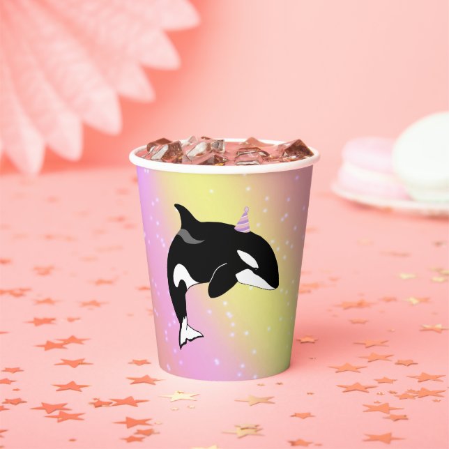 Customizable Orca Killer Whale Birthday Paper Cups (Insitu)