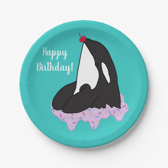 Customizable Orca Killer Whale  Birthday Paper Plates (Front)