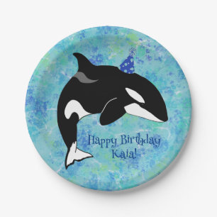 Customizable Orca Killer Whale Birthday Paper Plates