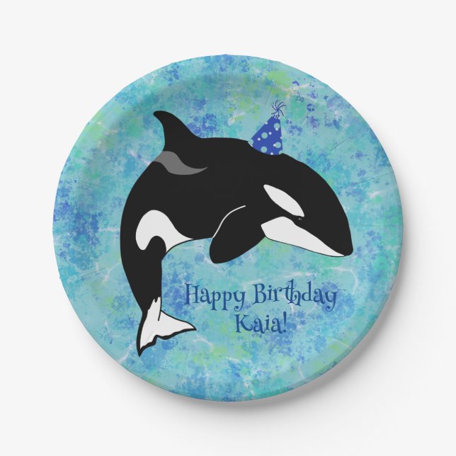 Customizable Orca Killer Whale Birthday Paper Plates (Front)