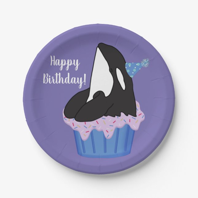 Customizable Orca Killer Whale  Birthday Paper Plates (Front)