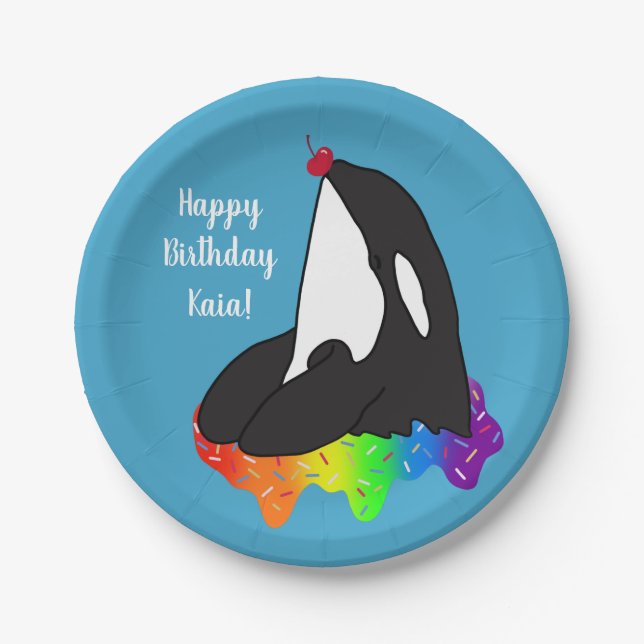 Customizable Orca Killer Whale Birthday Paper Plates (Front)