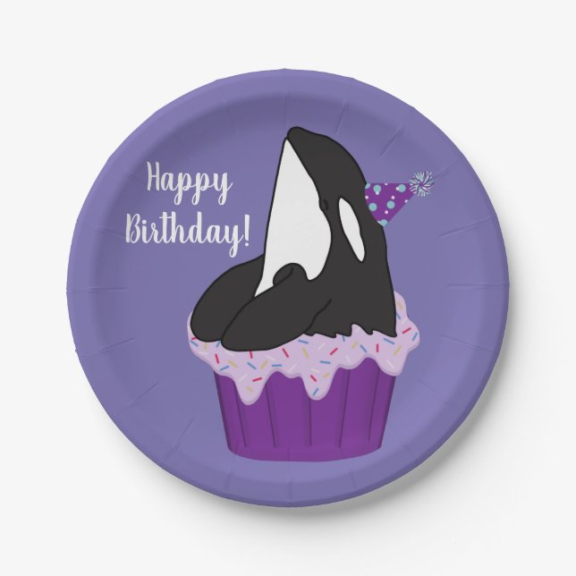 Customizable Orca Killer Whale  Birthday Paper Plates (Front)