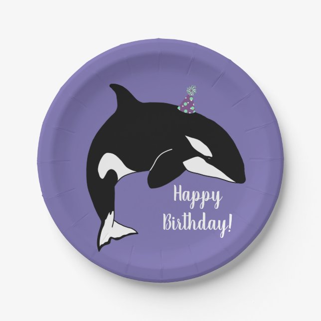 Customizable Orca Killer Whale  Birthday  Paper Plates (Front)