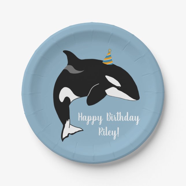 Customizable Orca Killer Whale Birthday  Paper Plates (Front)