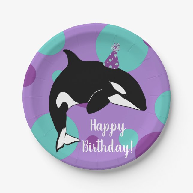 Customizable Orca Killer Whale  Birthday Paper Plates (Front)