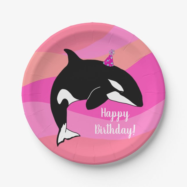 Customizable Orca Killer Whale  Birthday Paper Plates (Front)