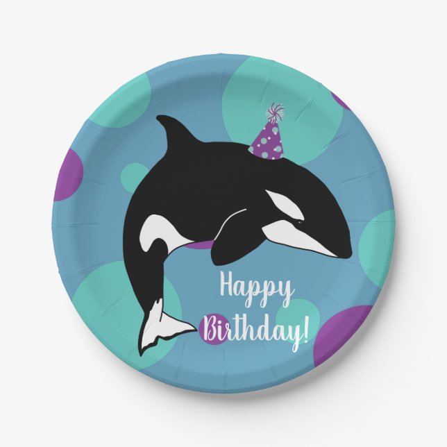 Customizable Orca Killer Whale  Birthday Paper Plates (Front)