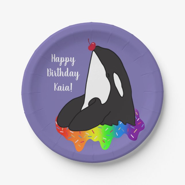 Customizable Orca Killer Whale Birthday Paper Plates (Front)