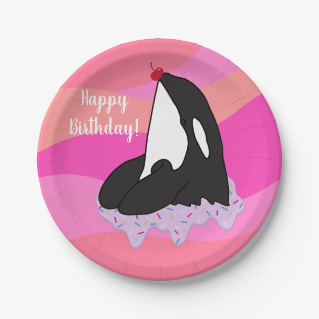 Customizable Orca Killer Whale  Birthday Paper Plates (Front)