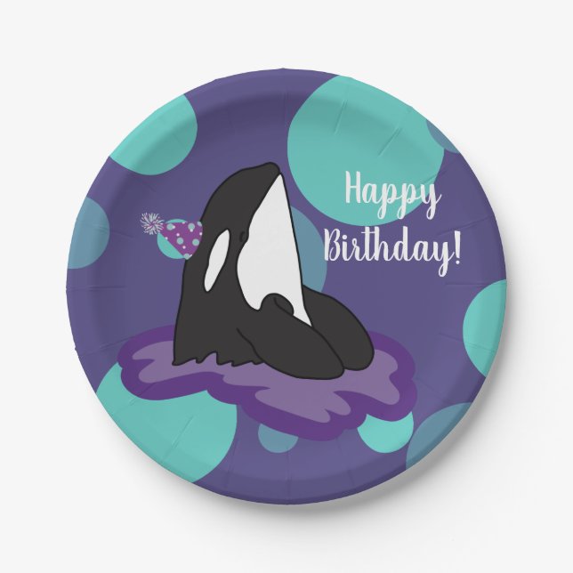 Customizable Orca Killer Whale  Birthday Paper Plates (Front)