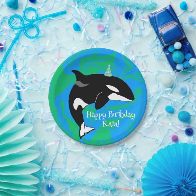 Customizable Orca Killer Whale Birthday Paper Plates (Party)
