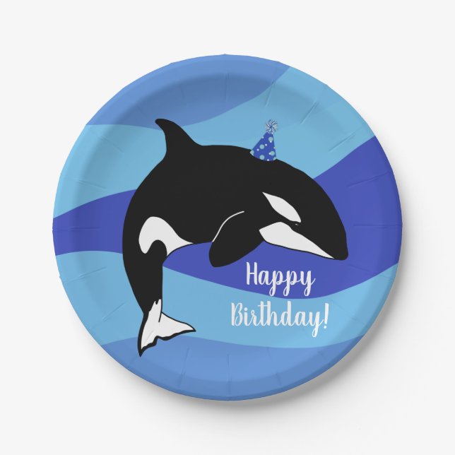 Customizable Orca Killer Whale  Birthday Paper Plates (Front)