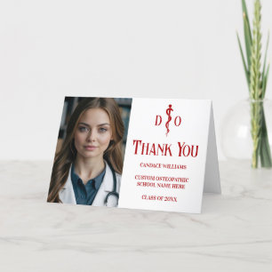 Customizable Osteopathic Medical Doctor Photo Red Letterpress Thank You Card