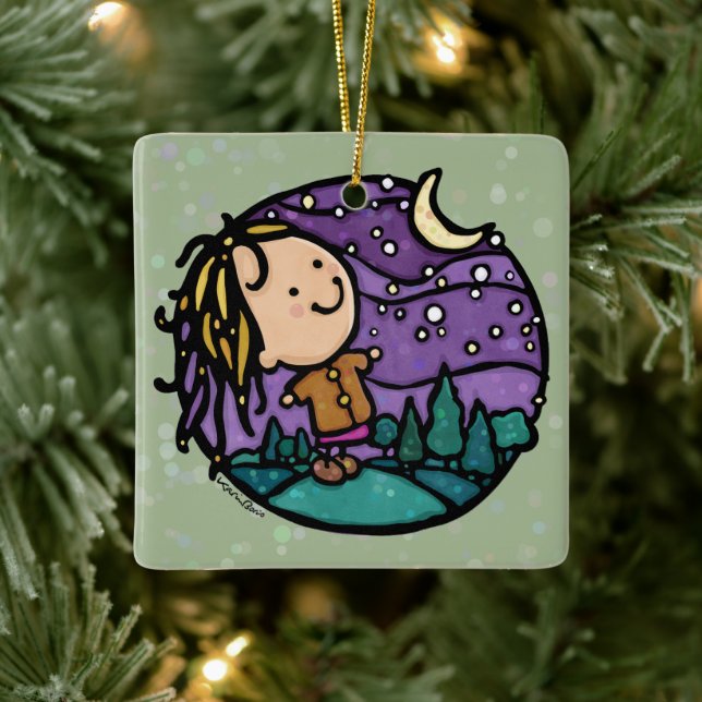 Customizable Outdoor Adventure Hiking Girl Ceramic Ornament (Tree)