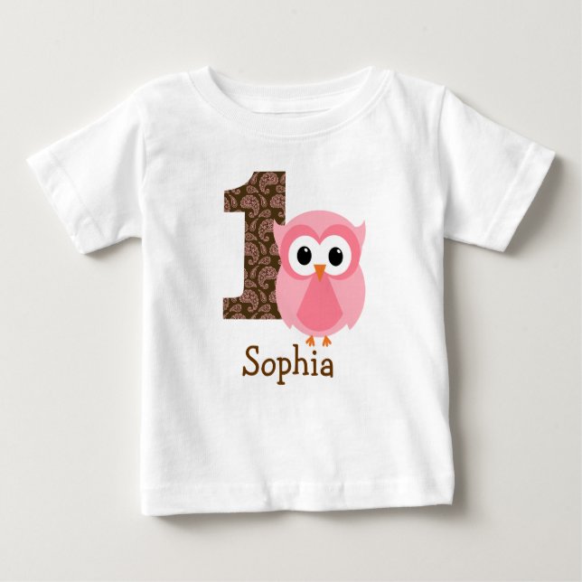 Customizable Owl First birthday shirt one year (Front)