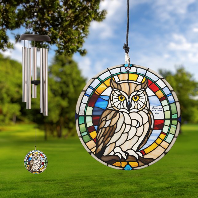Customizable Owl Stained Glass Look  Wind Chime (Outdoor)