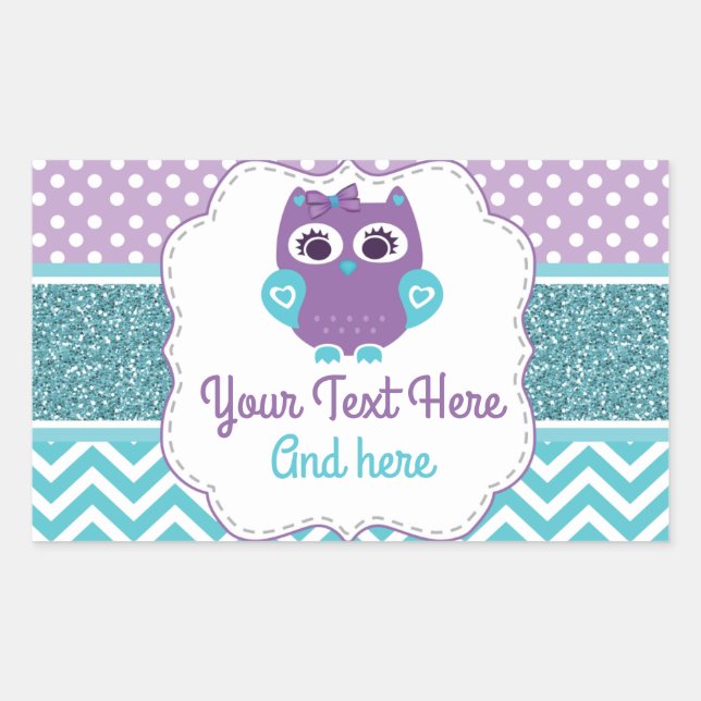 Customizable Owl Sticker Label Purple Teal (Front)