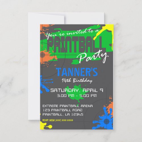 customizable PAINTBALL PARTY INVITATION