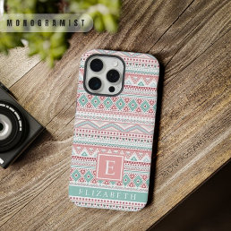 Customizable Pale pastel Pink Green White  Aztec iPhone 15 Pro Max Case