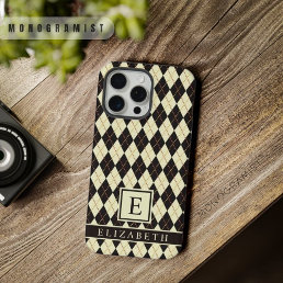 Customizable Pale Yellow Black Argyle Pattern iPhone 15 Pro Max Case