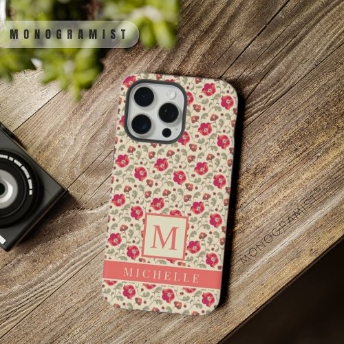 Customizable Pale Yellow Floral Pink Red Flowers iPhone 15 Pro Max Case