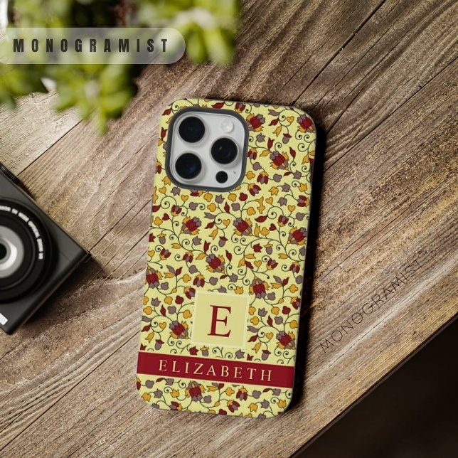 Customizable Pale Yellow Floral Red Grey Flowers iPhone Case (Customizable Pale Yellow Floral Red Grey Flowers iPhone Case)