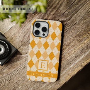 Customizable Pale Yellow Orange Color Argyle iPhone 15 Pro Max Case
