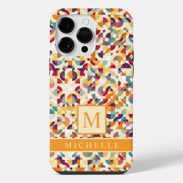 Customizable Pale Yellow Red Orange Geometric  Iphone Case (Back)