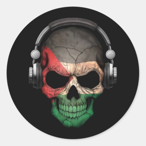 Customizable Palestinian Dj Skull with Headphones Classic Round Sticker