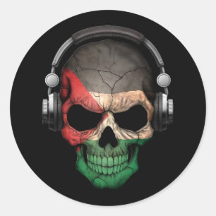 Customizable Palestinian Dj Skull with Headphones Classic Round Sticker