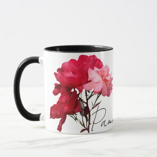 Customizable Pamela name red flowers boho vintage Mug