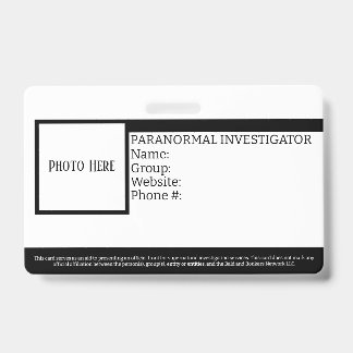Customizable Paranormal Investigator ID Badge